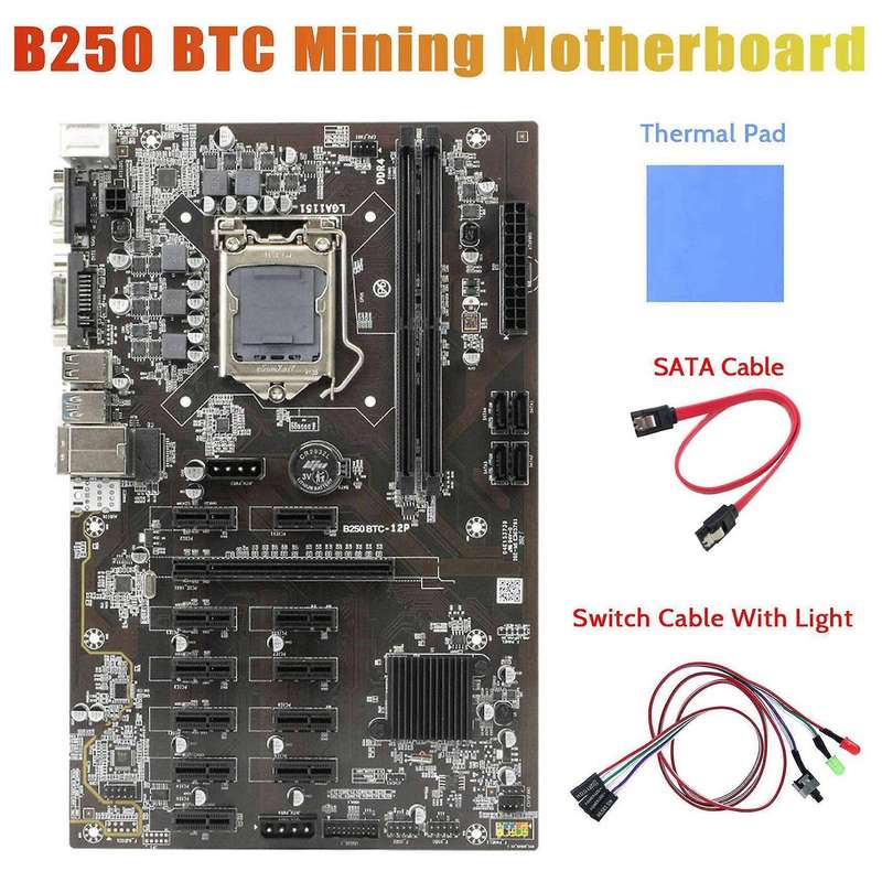 B250 Btc Mining Motherboard+thermal Pad+switch Cable for Miner
