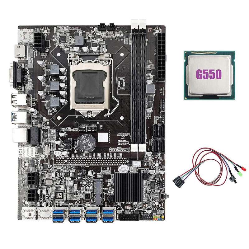 B75 Eth Mining Motherboard 8xpcie Usb Adapter+g550 Cpu+switch Cable