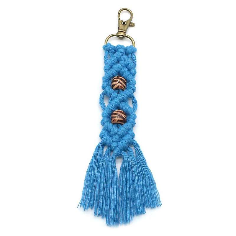 Mini Macrame Keychains Boho Macrame Bag Charms for Car Key,light Blue