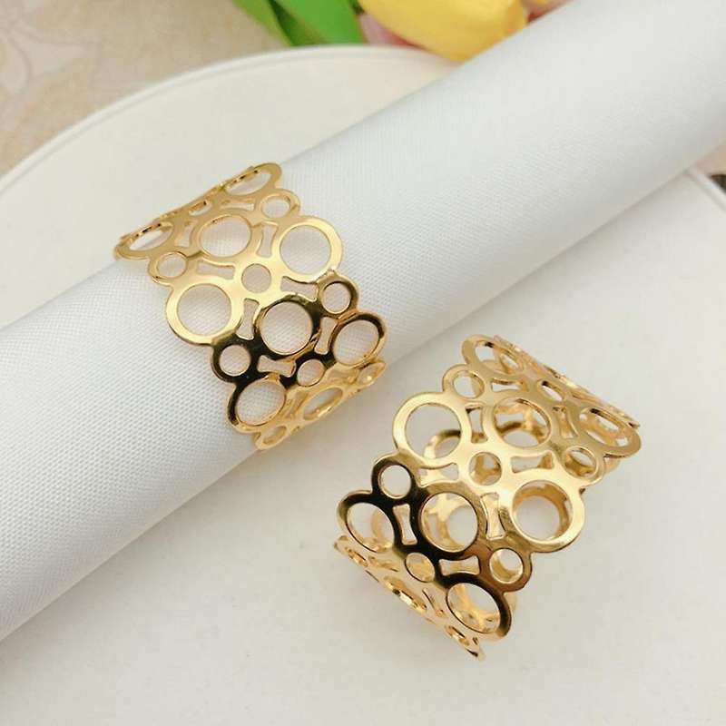 6-piece Metal Napkin Holder, Party Hollow Round Design Napkin Ring