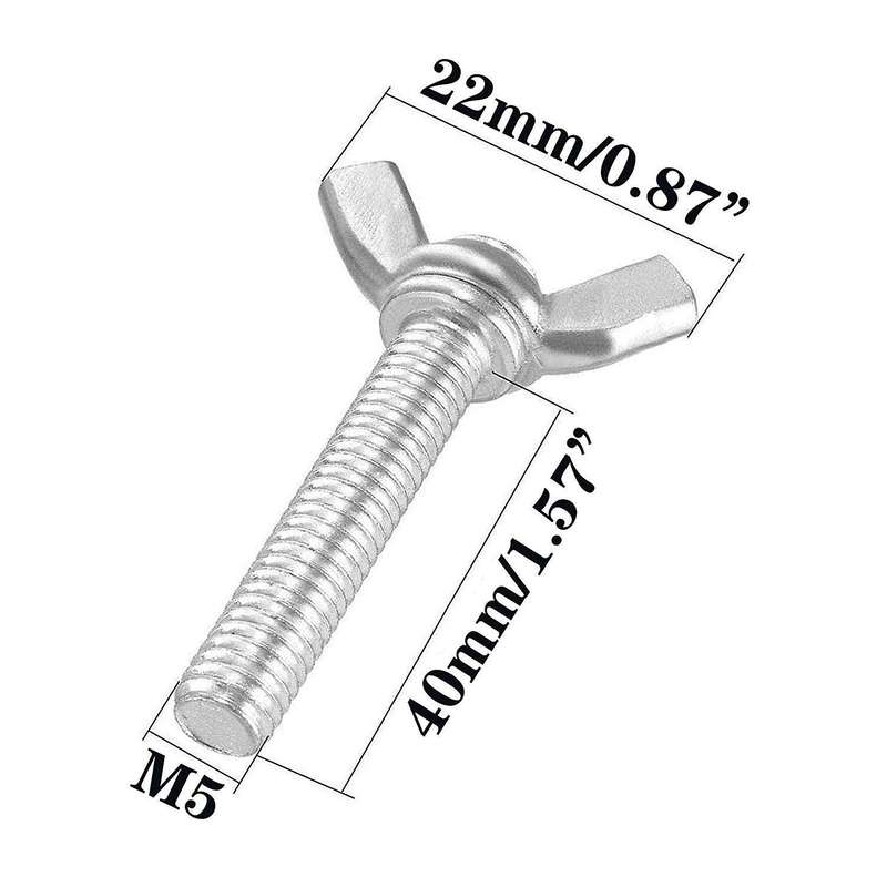 5 Pcs M5 Butterfly Wing Hand Screws Bolts Set, Full Thread (m5x40mm)