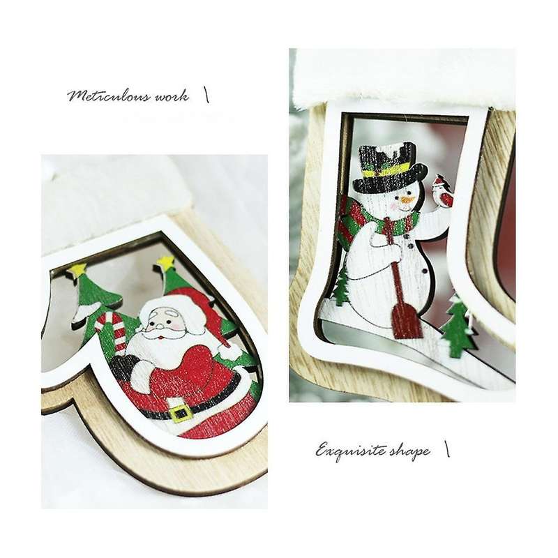Sock Shape Christmas Pendant with Lanyard Wood Snowman Pattern