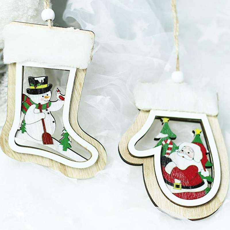 Sock Shape Christmas Pendant with Lanyard Wood Snowman Pattern