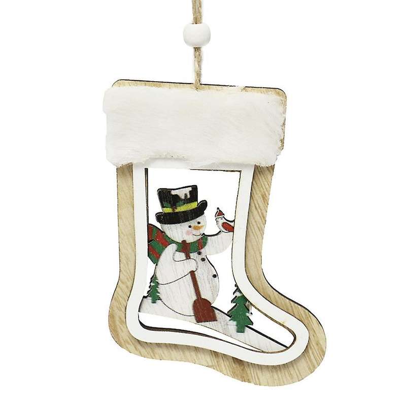 Sock Shape Christmas Pendant with Lanyard Wood Snowman Pattern
