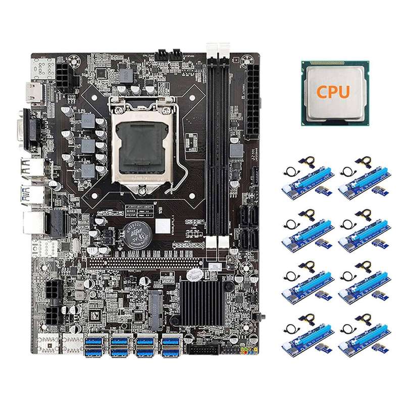 Btc B75 Mining Motherboard+cpu+8xver006c Riser Card Lga1155 Usb Ddr3