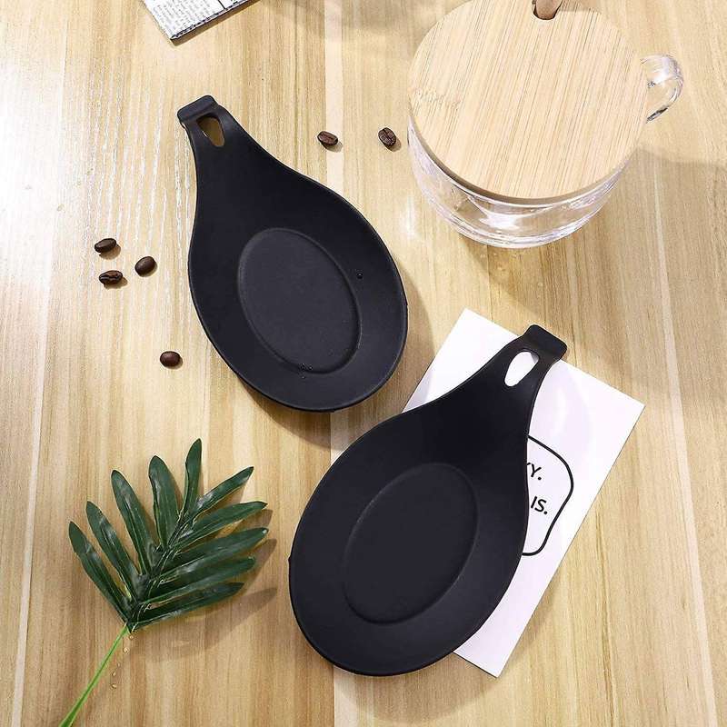 2 Pcs Silicone Holder Heat Resistance Spoon Set for Home Restaurant