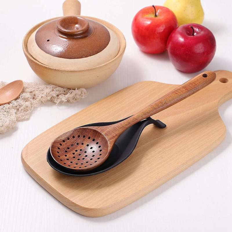 2 Pcs Silicone Holder Heat Resistance Spoon Set for Home Restaurant