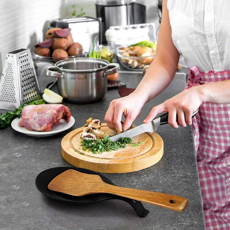 2 Pcs Silicone Holder Heat Resistance Spoon Set for Home Restaurant