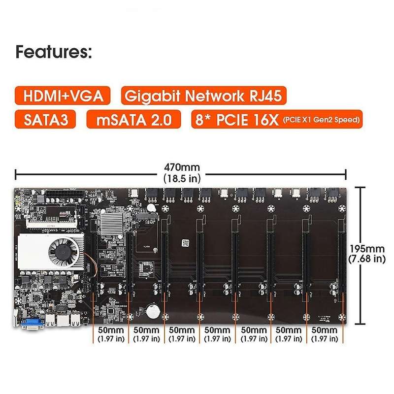 Motherboard 8 Gpu Bitcoin Crypto Ethereum Mining Set with 4gb Ddr3