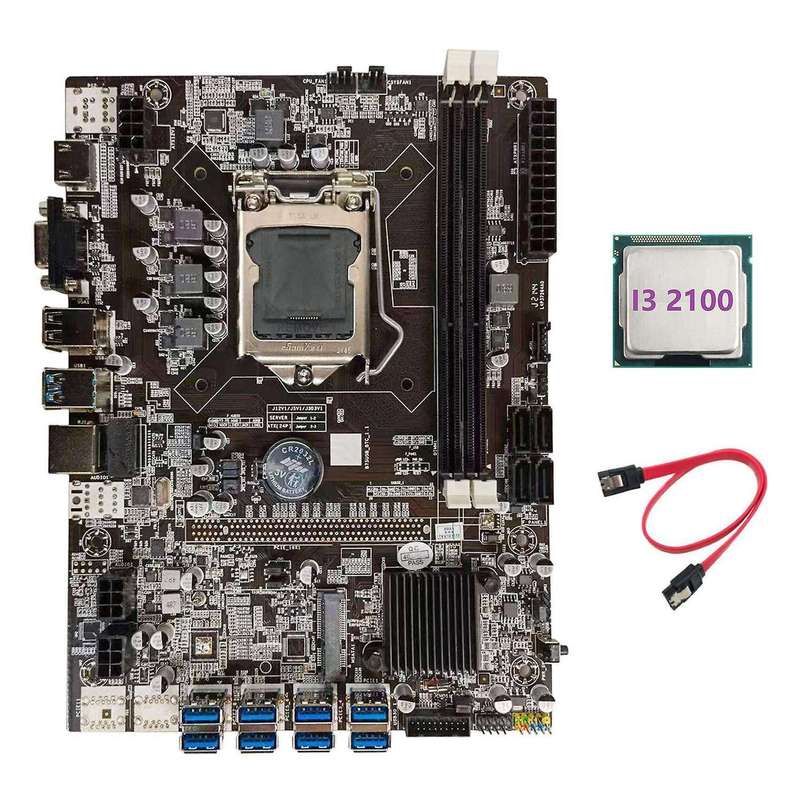 B75 Btc Mining Motherboard+i3 2100 Cpu+sata Cable Lga1155 8xpcie Usb