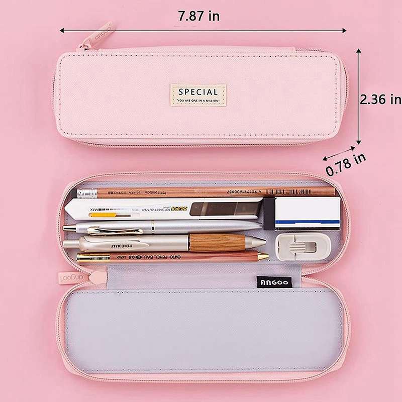 Angoo Canvas Pencil Case,stylish Simple Pencil Bag Pink