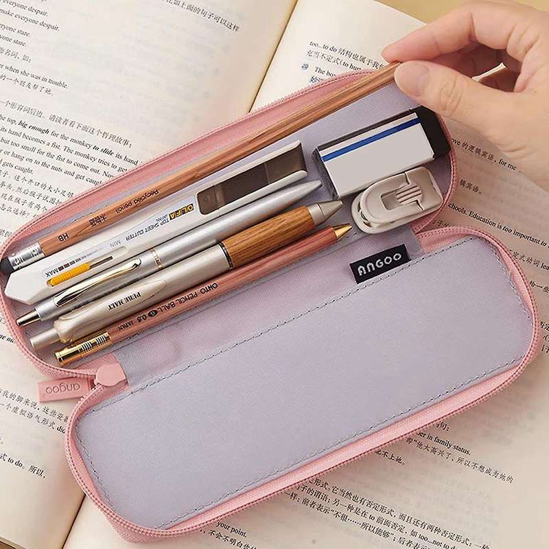 Angoo Canvas Pencil Case,stylish Simple Pencil Bag Pink