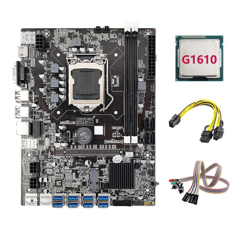 B75 Eth Mining Motherboard 8xpcie to Usb+g1610 Cpu+switch Cable