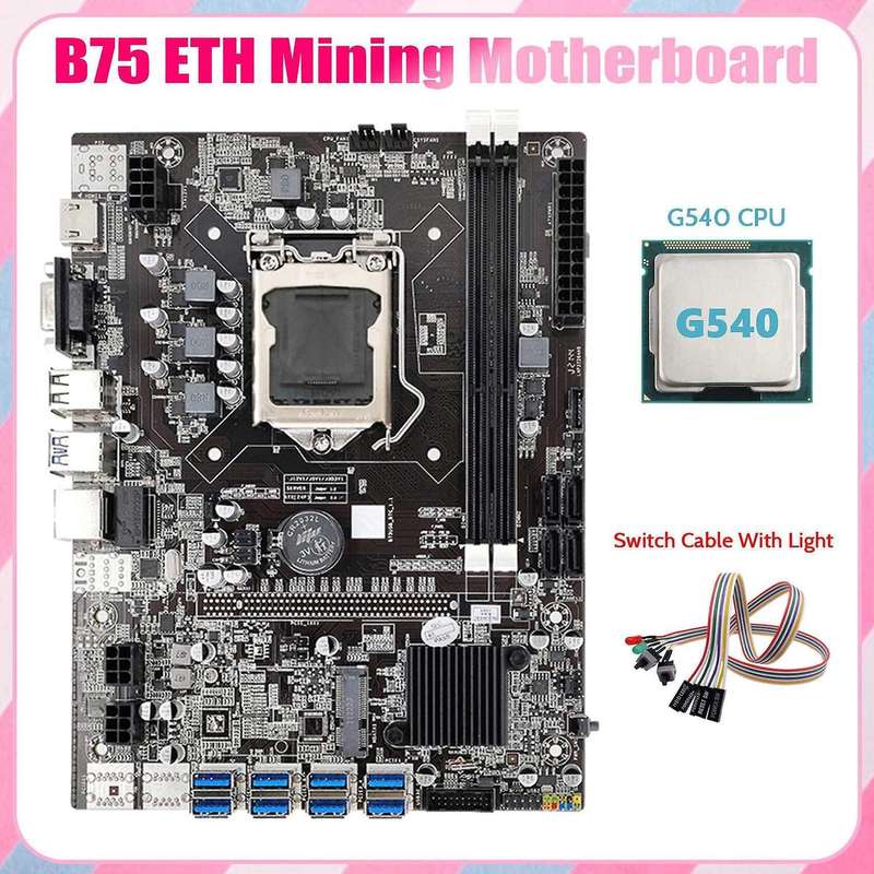 B75 Eth Mining Motherboard 8xpcie to Usb+g540 Cpu with Light Lga1155