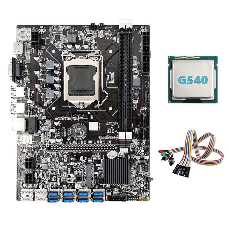 B75 Eth Mining Motherboard 8xpcie to Usb+g540 Cpu with Light Lga1155