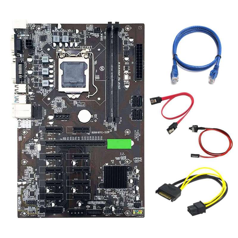 B250 Btc Miner Motherboard with Sata 15pin to 6pin Cable+rj45 Cable