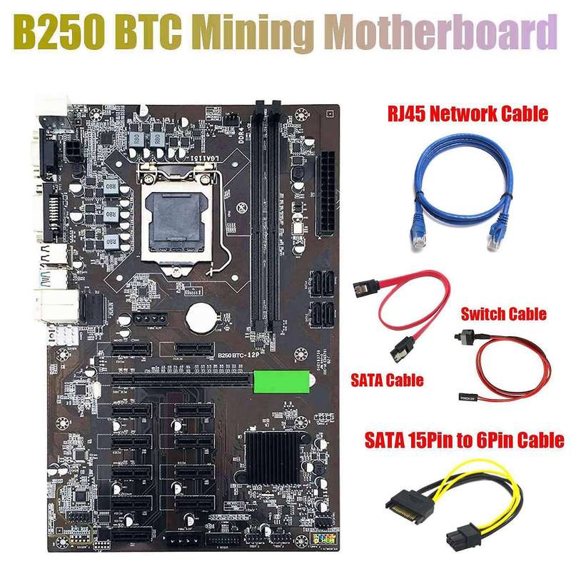 B250 Btc Miner Motherboard with Sata 15pin to 6pin Cable+rj45 Cable