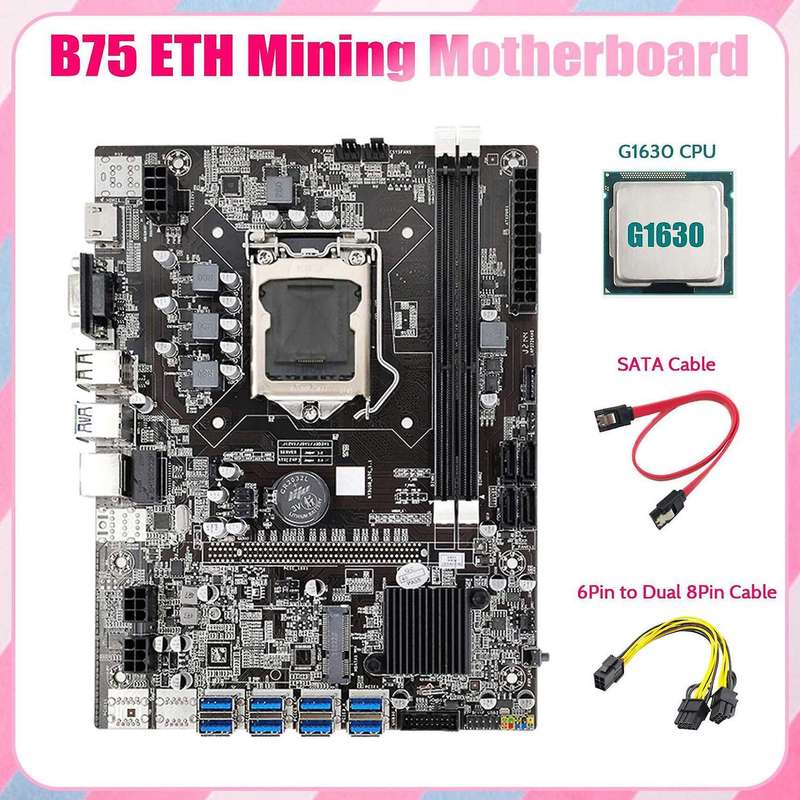 Eth Mining Motherboard+g1630 Cpu+6pin to Dual 8pin Cable+sata Cable