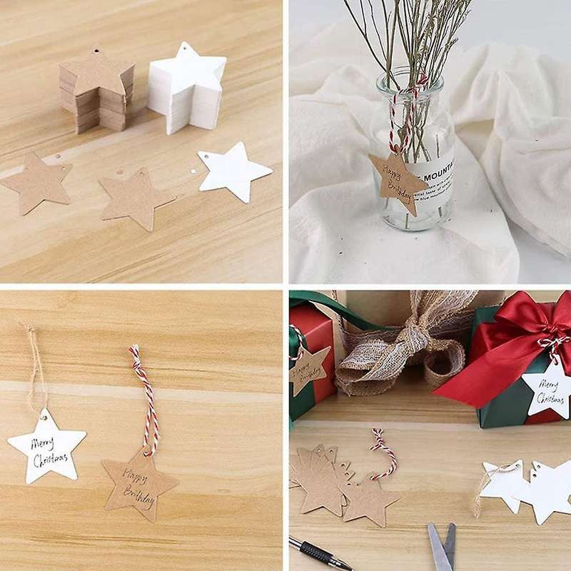 200pcs Star Gift Labels with Twine for Gift Christmas Tree Decoration