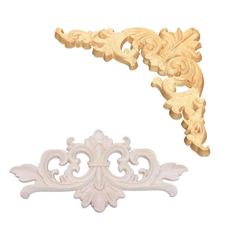 22x10 Cm Wood Carved Corner Onlay Applique Decor Unpainted