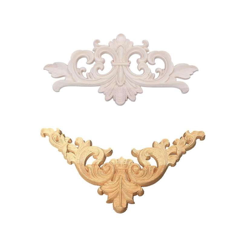22x10 Cm Wood Carved Corner Onlay Applique Decor Unpainted
