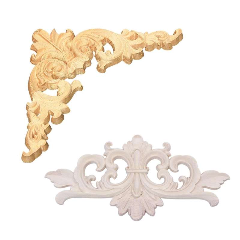 22x10 Cm Wood Carved Corner Onlay Applique Decor Unpainted