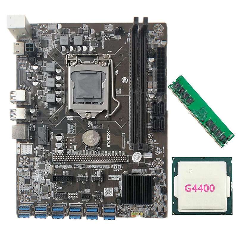 B250c 12p Motherboard for Pcie Gpu Slot+g4400 Cpu+ddr4 4g Memory Bar