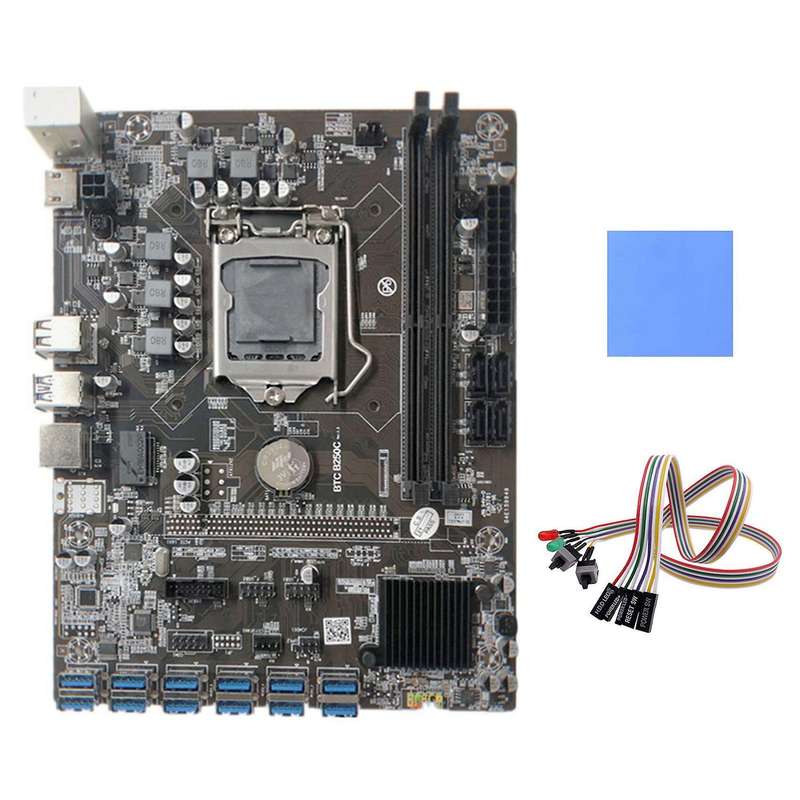 B250c Miner Motherboard+ Cable with Light+ Pad Slot Lga1151 Ddr4