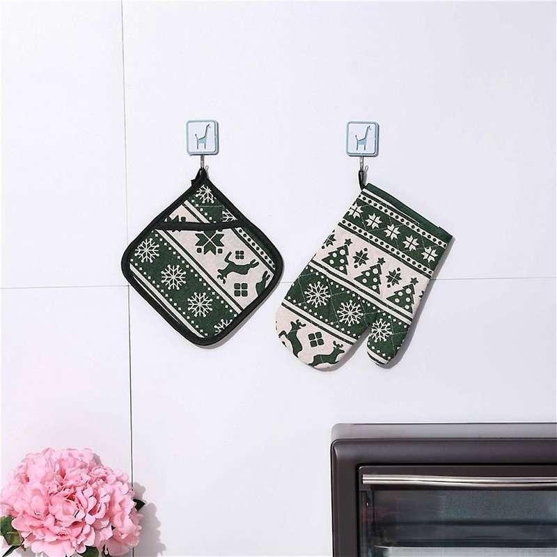 Baking Anti-hot Gloves Hot Oven Mitts Pad for Home Xmas (green)