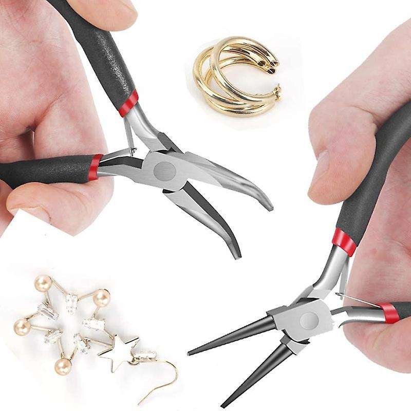2pack Bent Chain&round Nose Pliers for Crafting Repair,jewelry Making