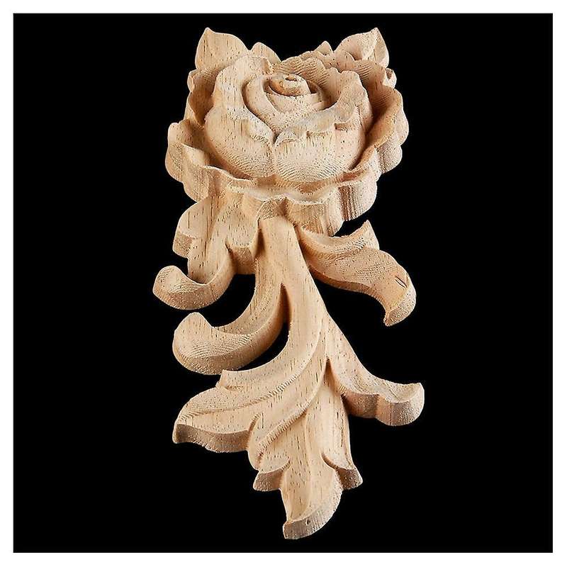 1pc 15*6.5cm Wood Carved Corner Onlay Applique Door Cabinet Rose