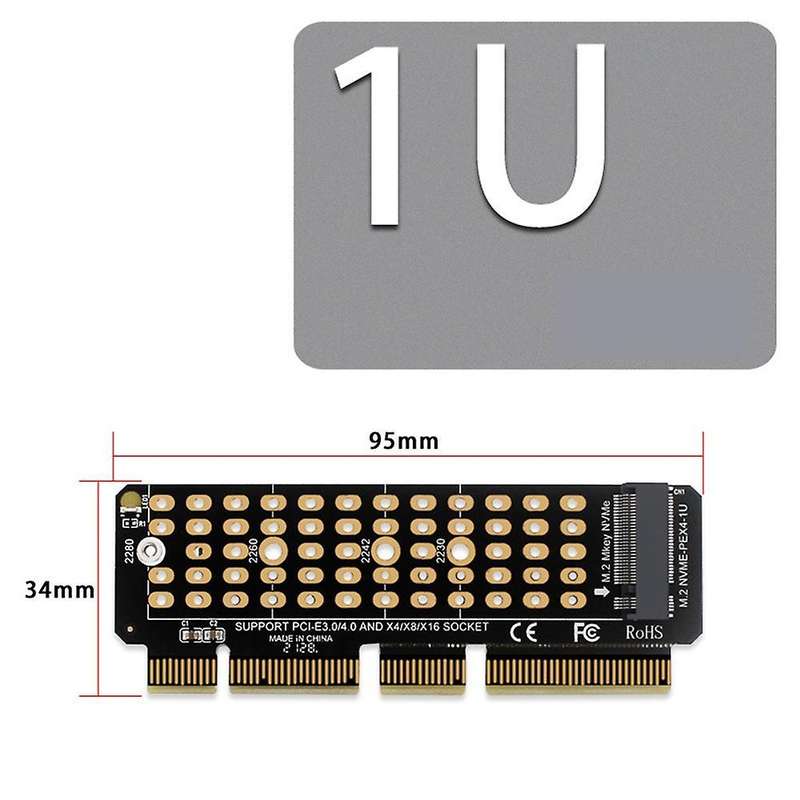M.2 Nvme to Pci-e 4.0 Adapter Card M.2 M-key Slot Supports 1u Server