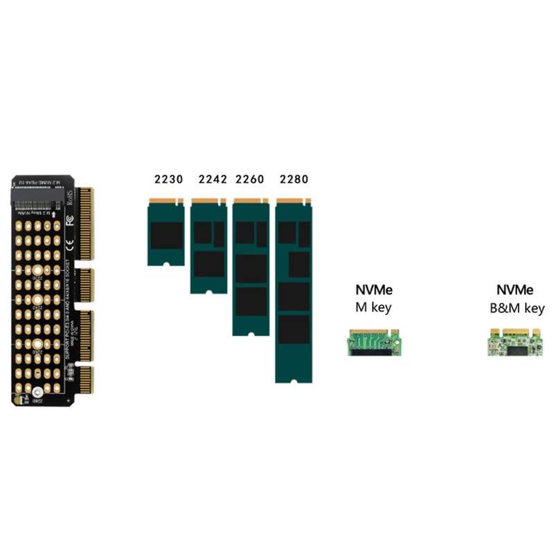 M.2 Nvme to Pci-e 4.0 Adapter Card M.2 M-key Slot Supports 1u Server