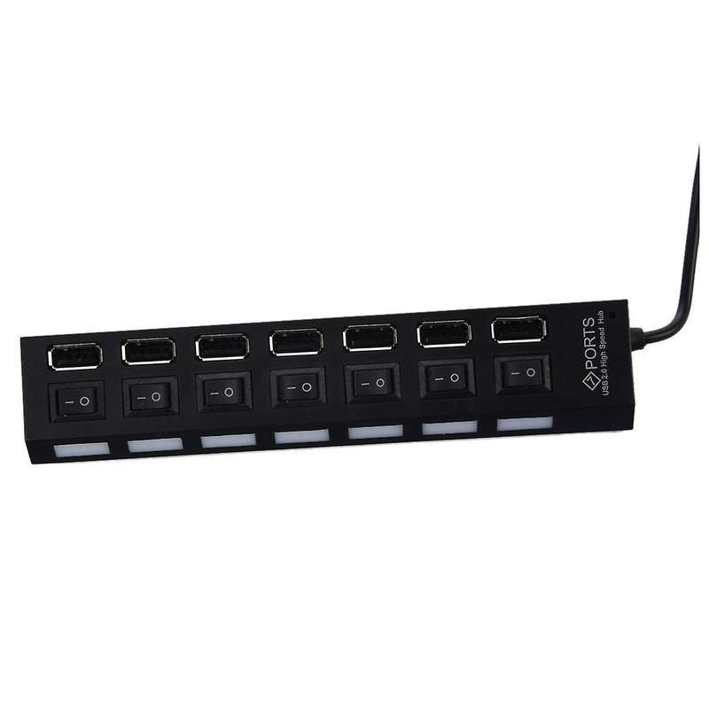 7-port Usb Hub with On / Off Switch, Black