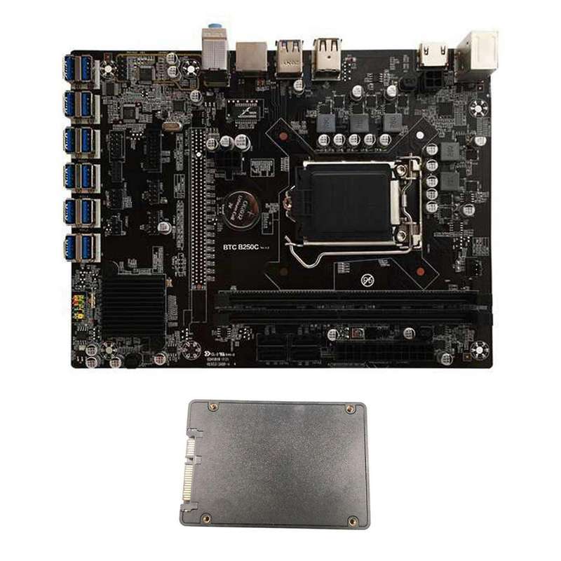 B250c Btc Mining Motherboard with 120g Ssd 12xpcie to Usb3.0