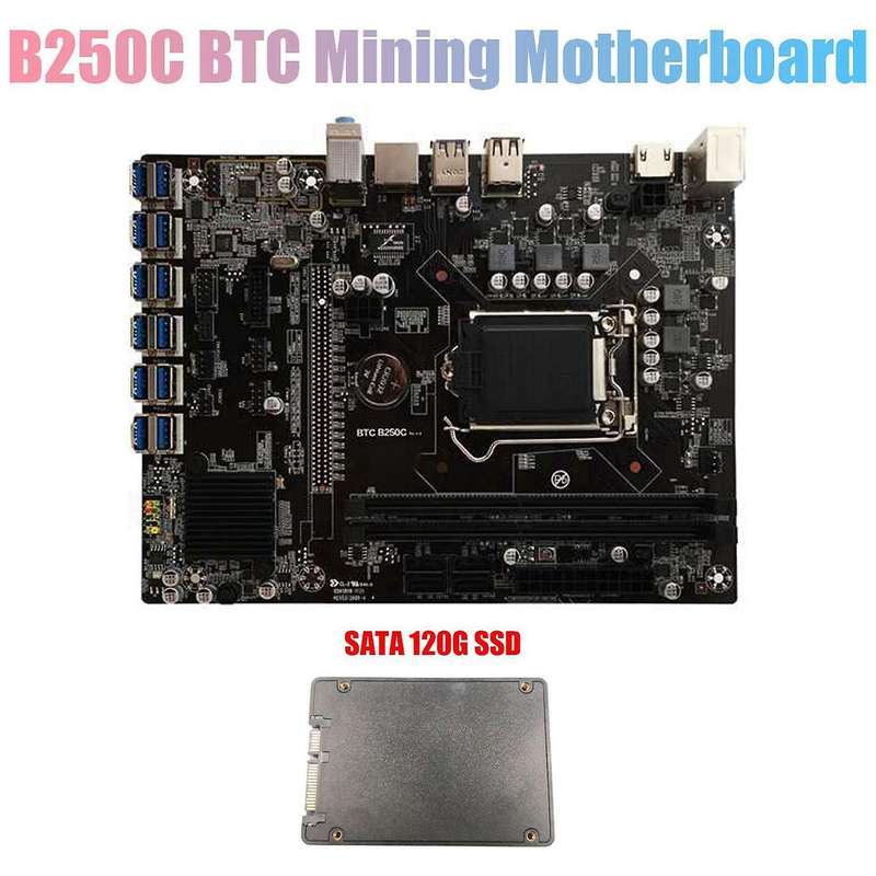 B250c Btc Mining Motherboard with 120g Ssd 12xpcie to Usb3.0