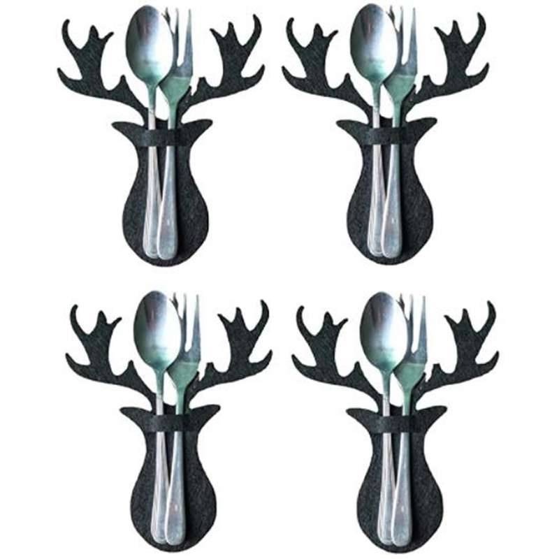 Set Of 4 Christmas Cutlery Bags for Christmas Party Decorations