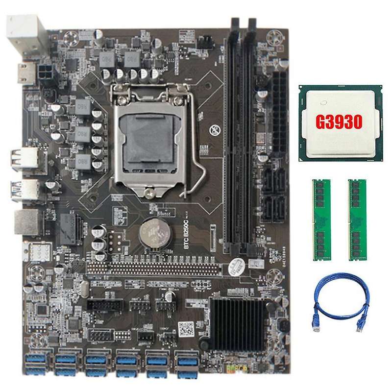 B250c Mining Motherboard with G3930 Cpu+2xddr4 4g 2666mhz Ram
