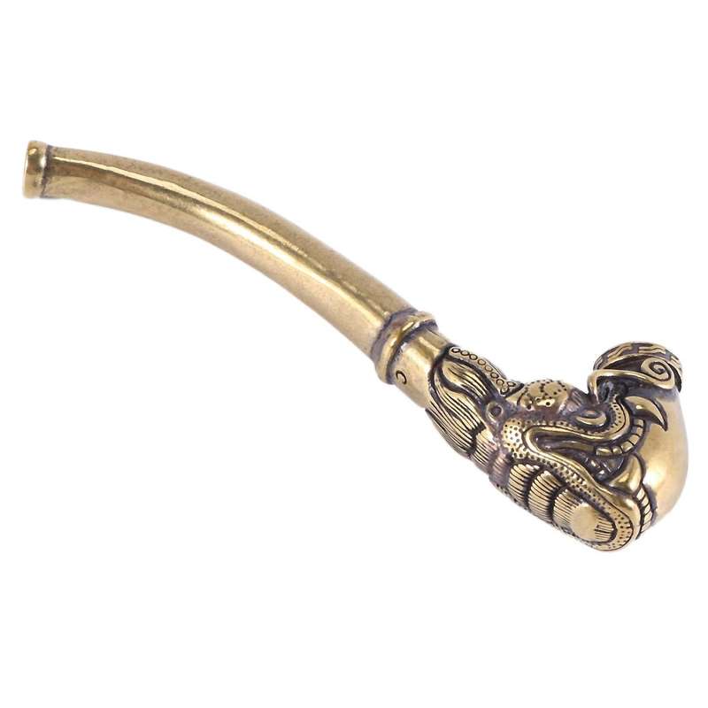 Antique Brass Smoking Pipe Bent Tobacco Tube Handmade Home Decoration