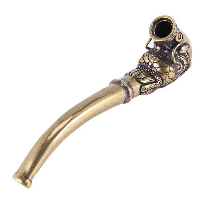 Antique Brass Smoking Pipe Bent Tobacco Tube Handmade Home Decoration