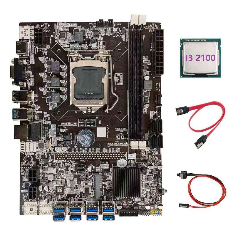 B75 Btc Mining Motherboard+i3 2100 Cpu+sata Cable+switch Cable Usb