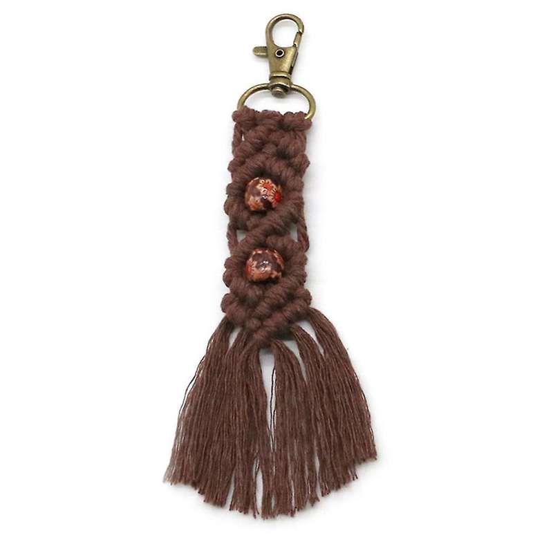 Mini Macrame Keychains Boho Macrame Bag Charms for Car Key,dark Brown