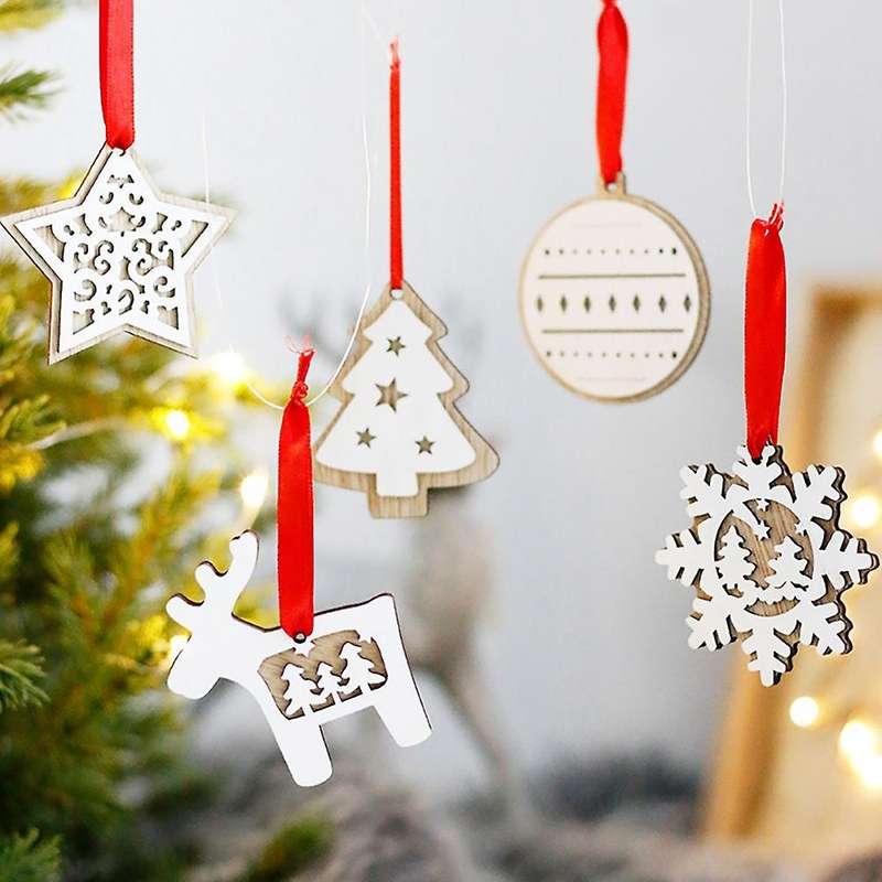 Christmas Pendant, Wooden Christmas Ball Pattern Ornaments