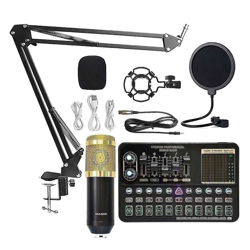Condenser Microphone Bm800 V10 Pro Sound Card for Pc (black Gold)