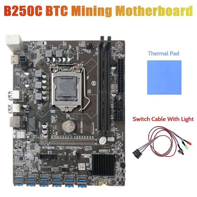 B250c Miner Motherboard+switch Cable with Light+thermal Pad