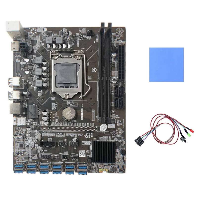 B250c Miner Motherboard+switch Cable with Light+thermal Pad