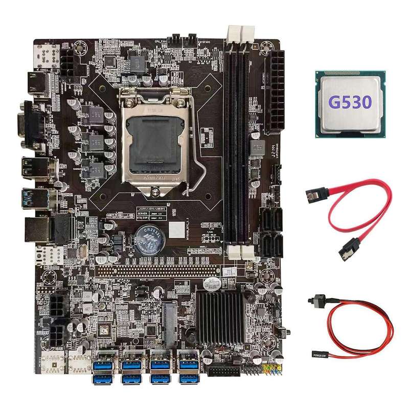 B75 Btc Mining Motherboard+cpu+sata Cable+switch Cable 8xpcie to Usb