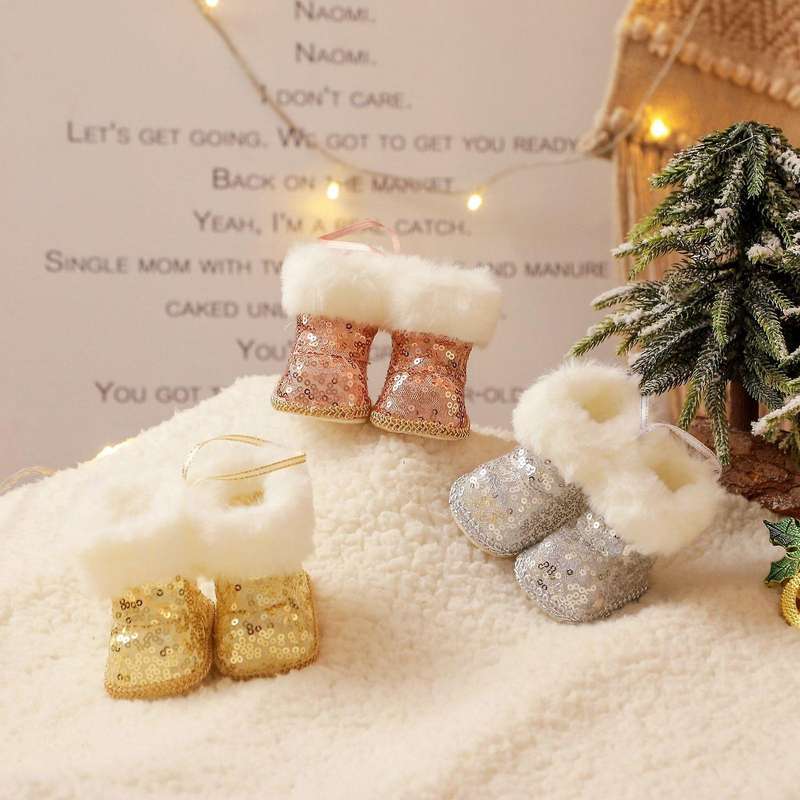 Christmas Plush Boot Shoe Toy Xmas Tree Hanging Pendant Ornaments, B