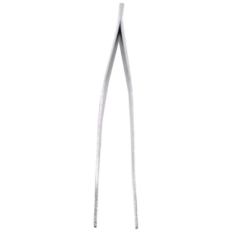 5.9" Long Silver Tone Bent Curved Tip Tweezers Forceps Plier Hand Tool