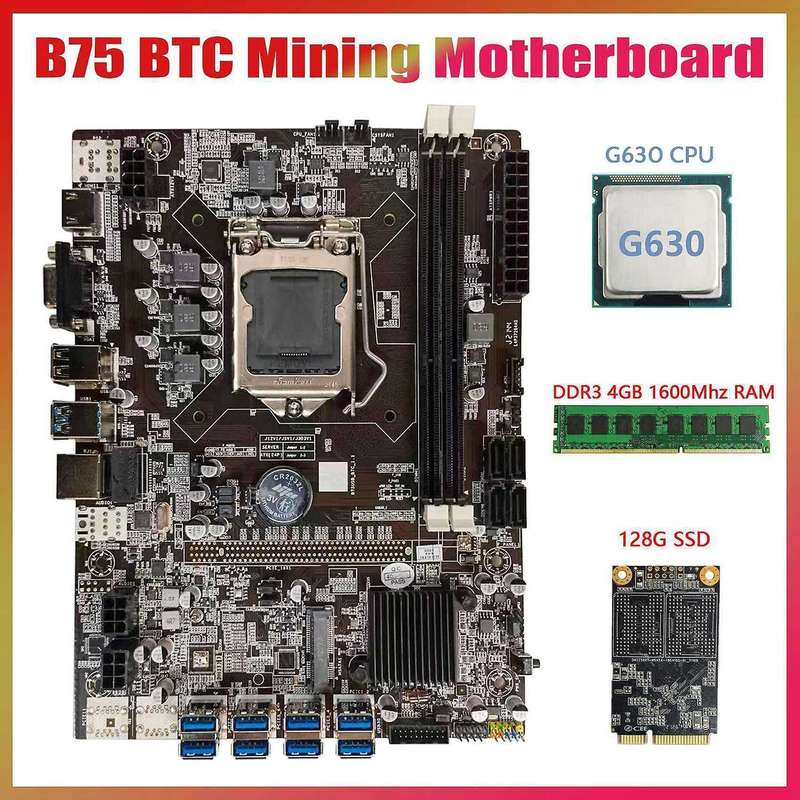 B75 Usb Btc Mining Motherboard+g630 Cpu+ddr3 4gb 1600mhz Ram+128g Ssd